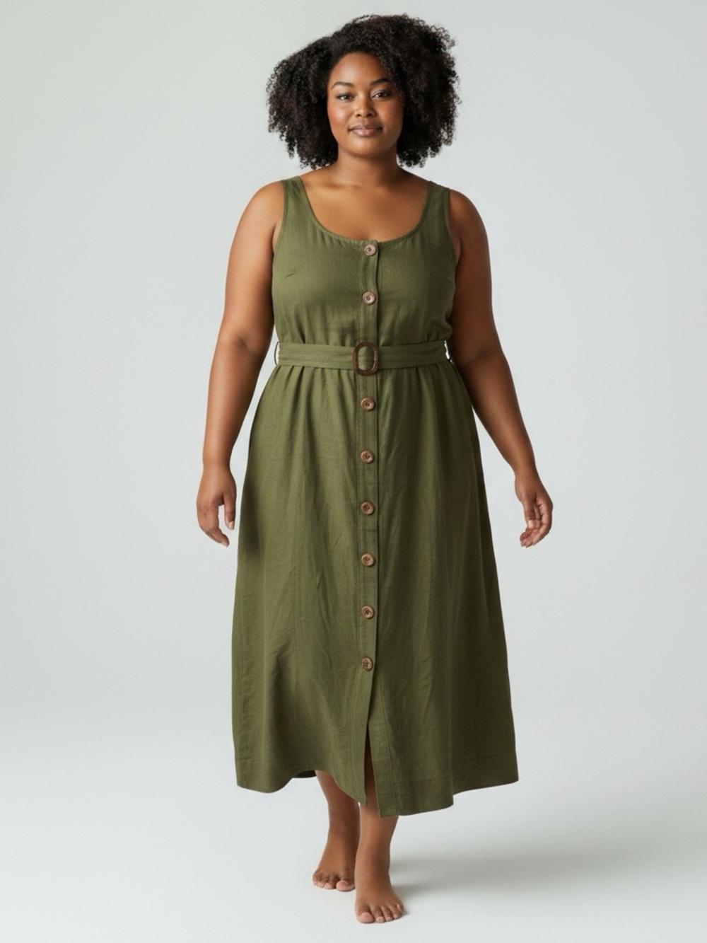 NEW Taylor Olive Green Sleeveless Midi Dress with Belt size 12P
